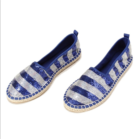 Nautical Stripes Sequins Espadrille Loafer Flats - Picture 2 of 8